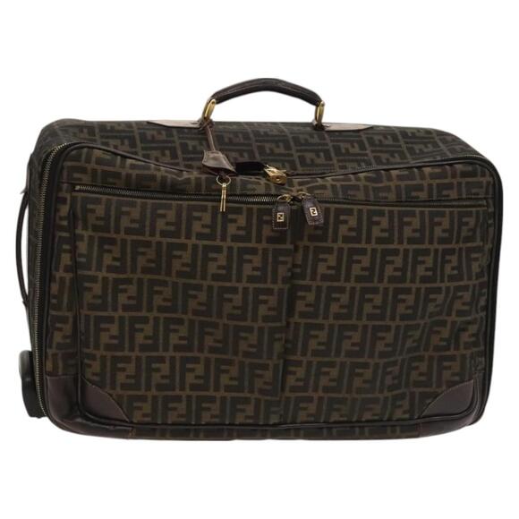 FENDI Zucca Canvas Carry Case Suitcase Black Brown - Picture 1 of 14